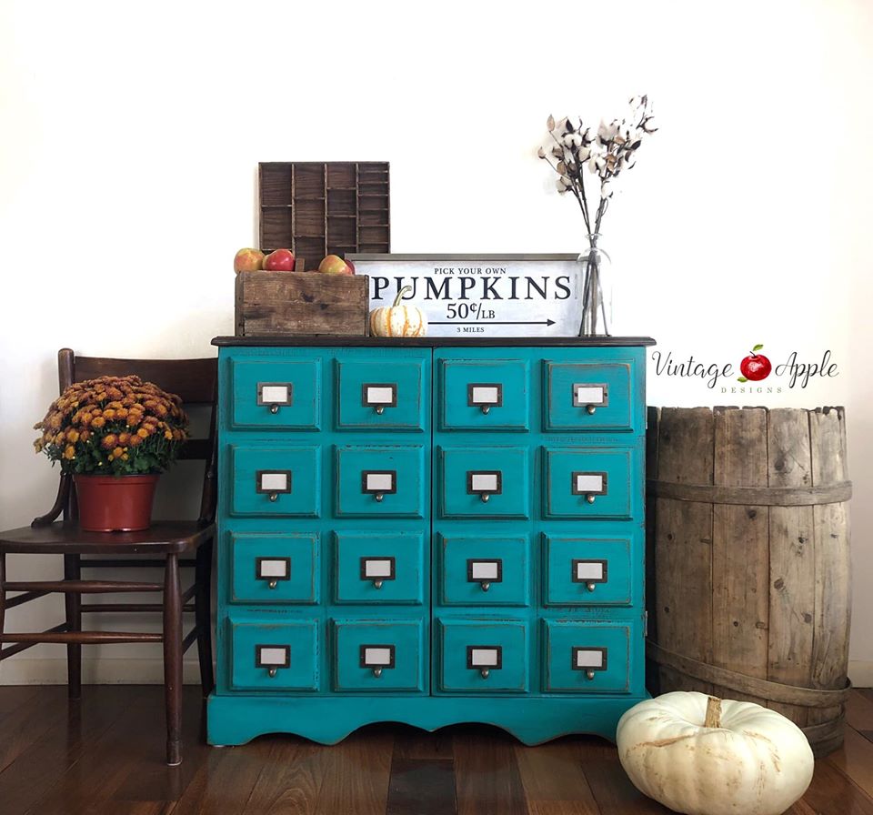 16-Drawer Card Catalog in Bliss with Dark Wood Top
