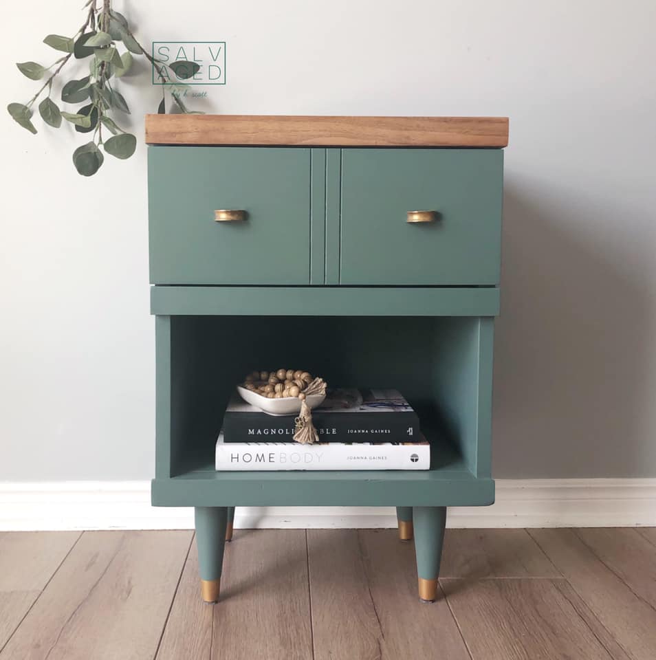 Side Table In Wanderess with Gold Feet and knobs