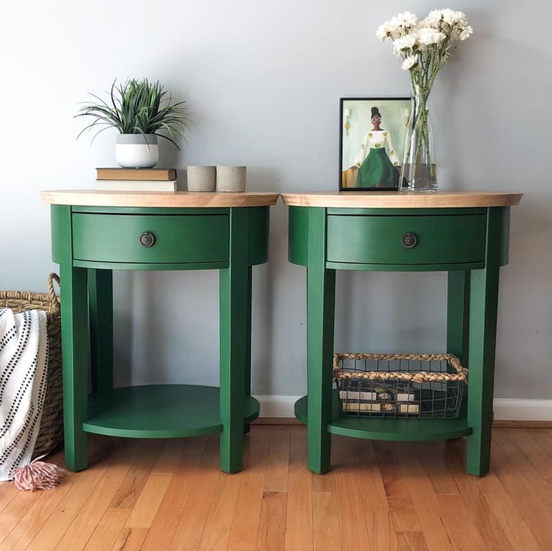 Round End Tables in Fireworks with natural wood top