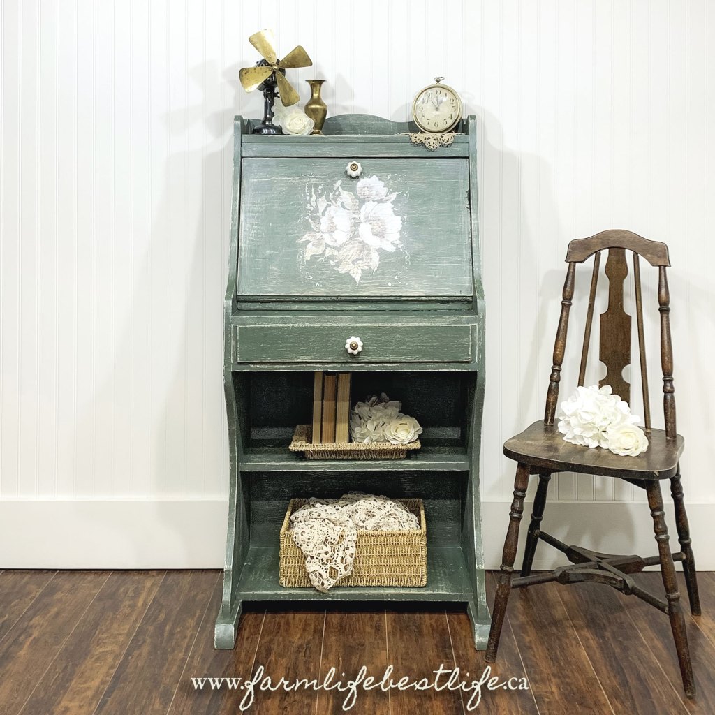 Desk/Dresser with Floral Stencil in Hollow Hill with White Wax