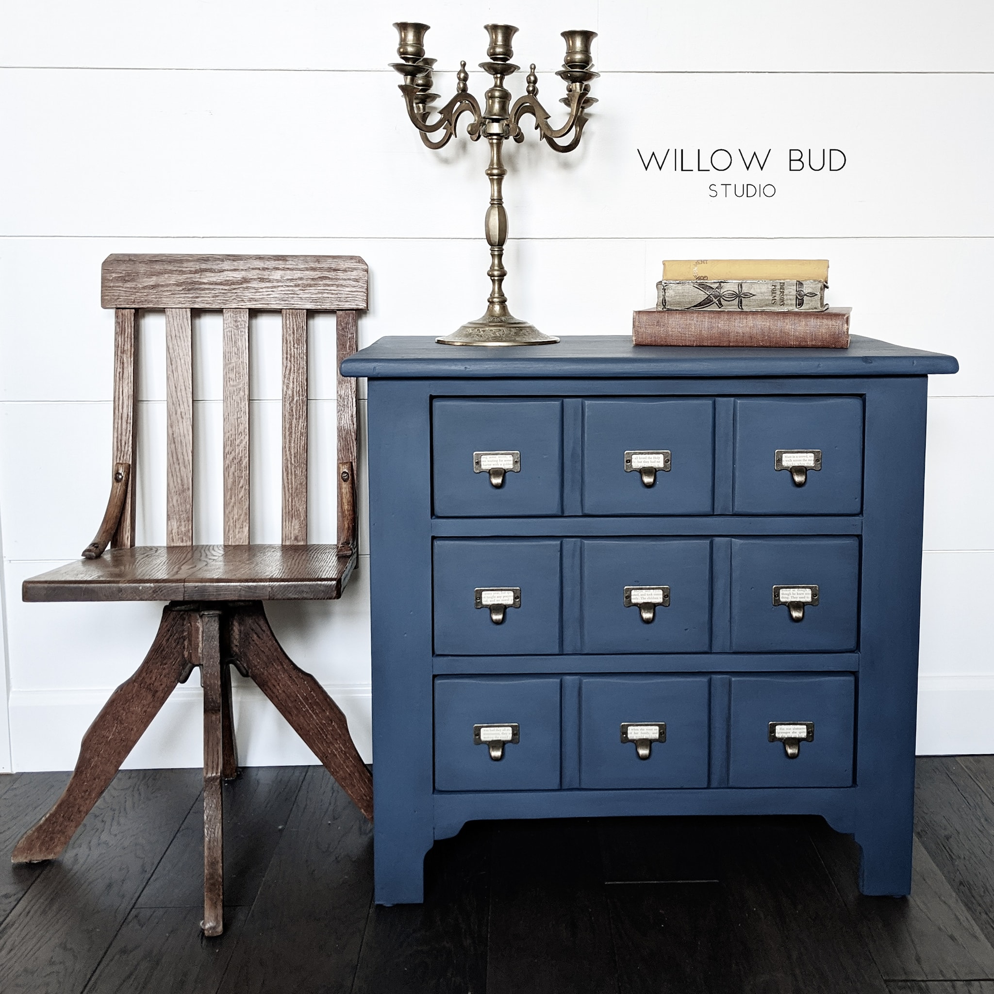 Small Apothecary Cabinet in Peacoat with Catalog Pulls