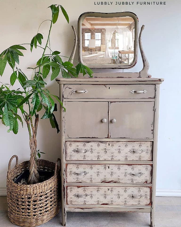 Tall Dresser with Mirror in Driftwood