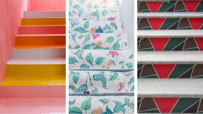 collage of examples of painted stairs