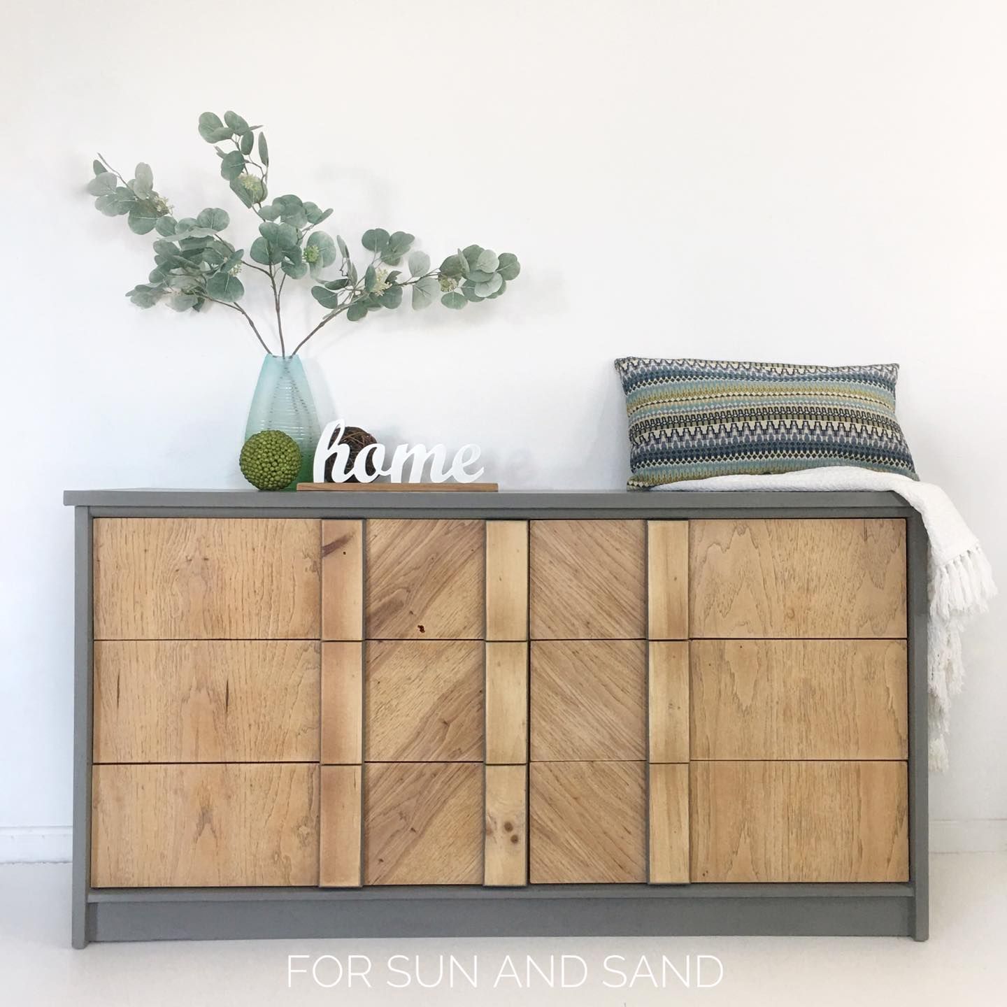 Modern Dresser in Cobblestone with Natural Wood Drawers