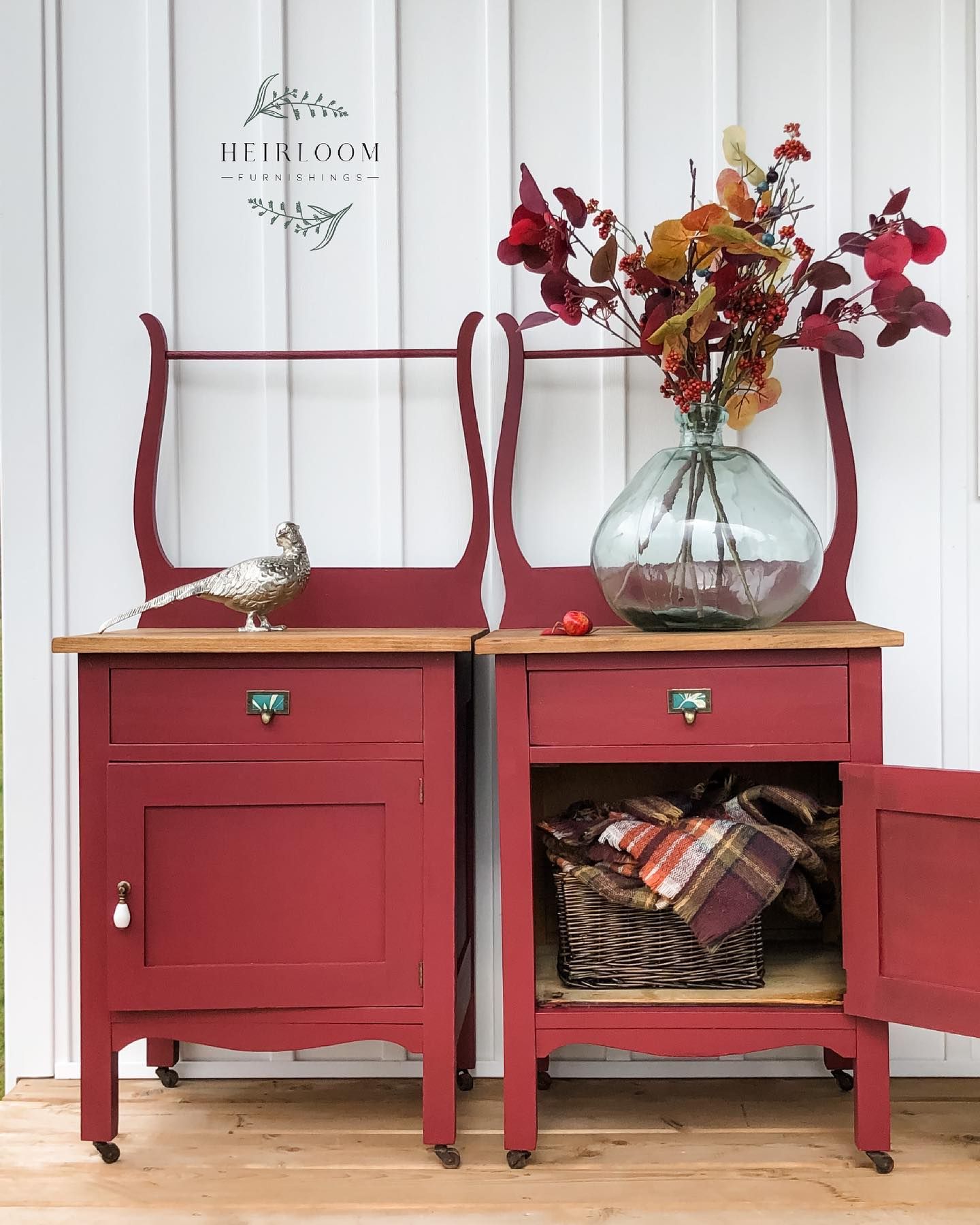 Set of Accent Tables with Storage in Cranberry Sauce