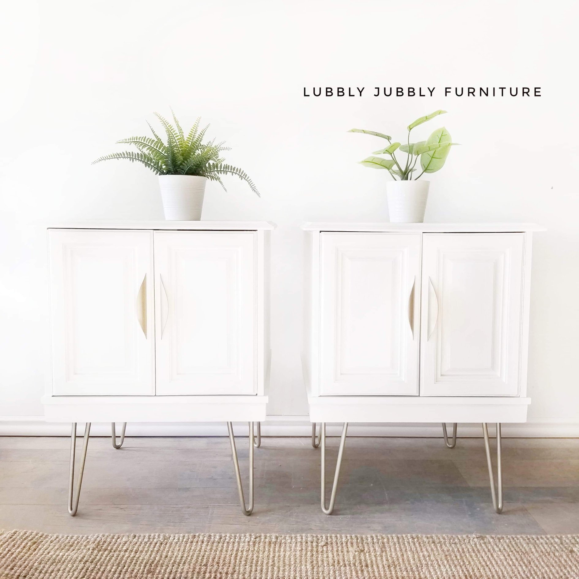 Mid-Century Modern Storage Tables with Hairpin Legs in Crinoline