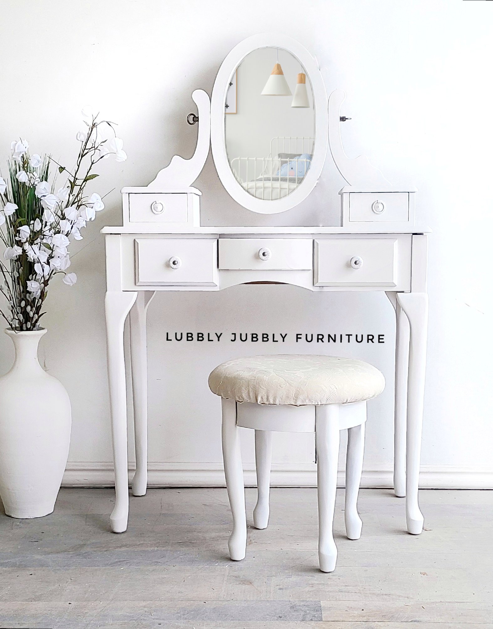 Girls Vanity with Stool and Mirror in Crinoline