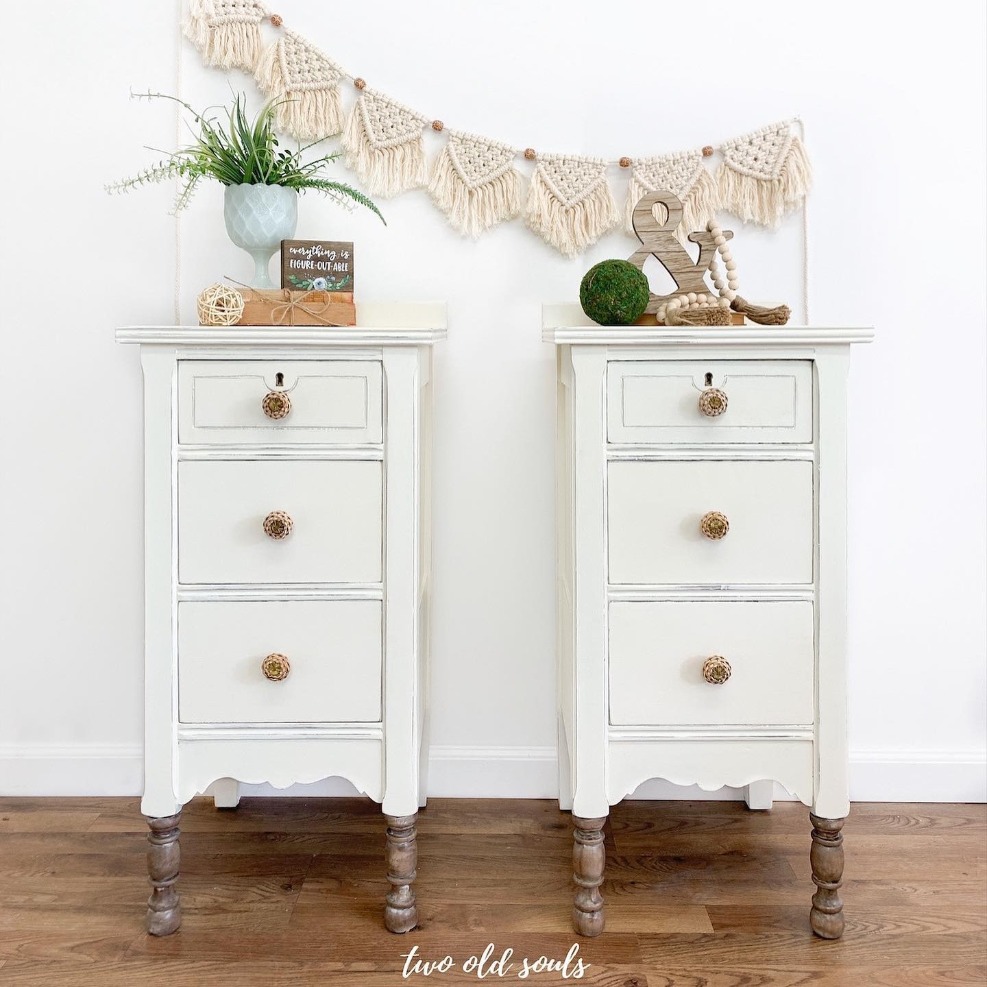 Accent Tables in Crinoline with Stained Wood Legs