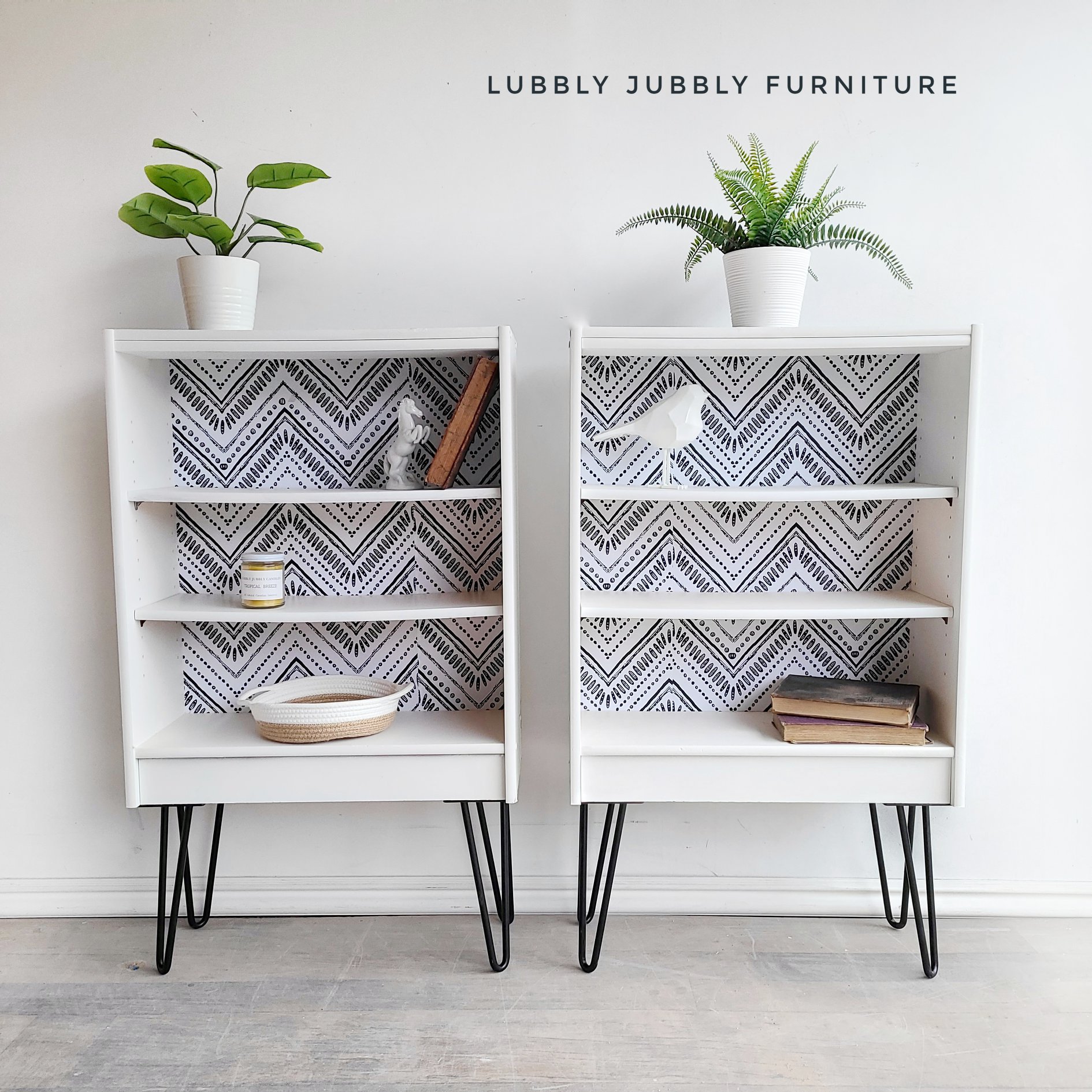 Mid-Century Modern Accent Tables with Hairpin Legs in Crinoline with Clear Coat