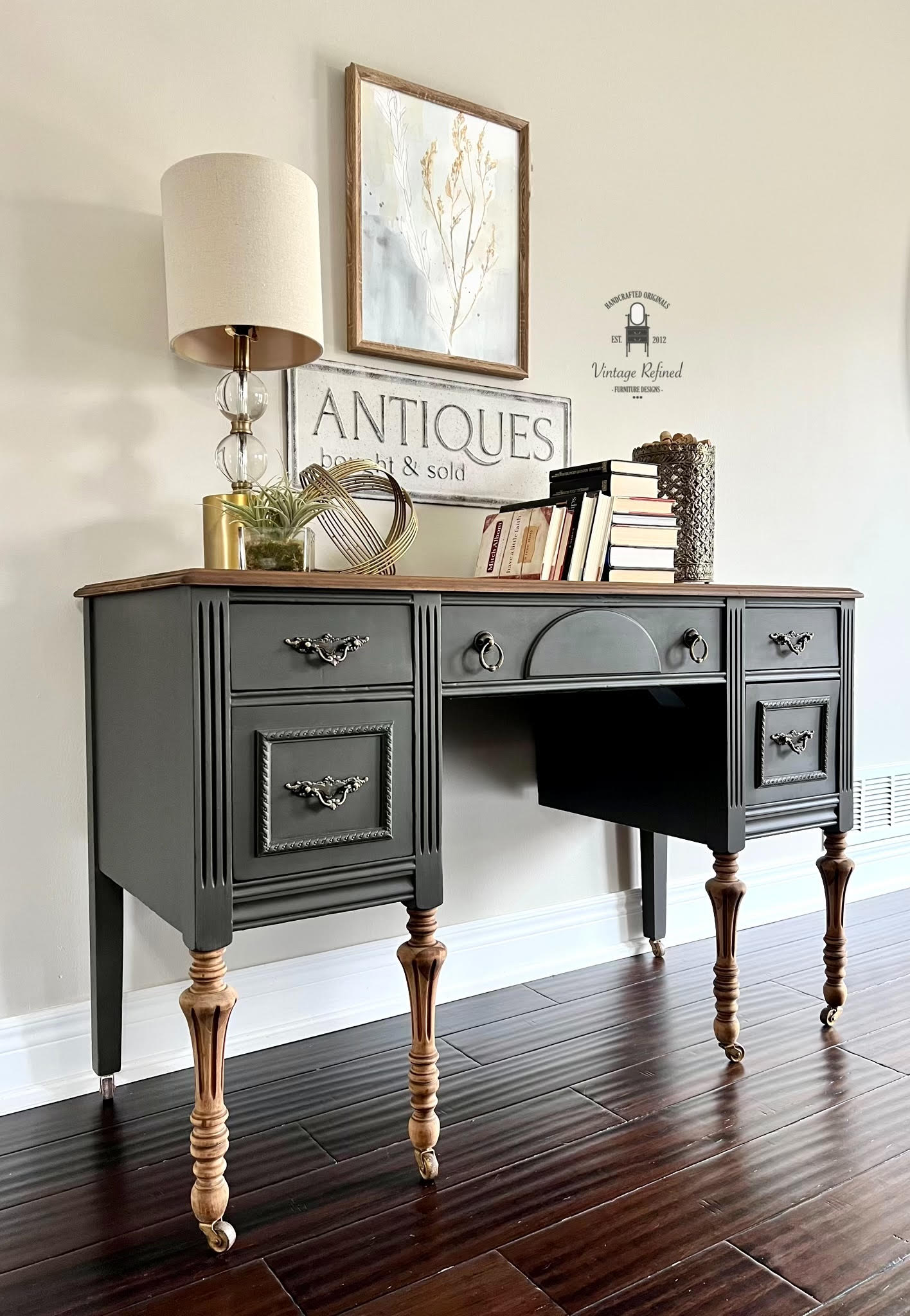 Dark espresso brown painted antique style vanity desk