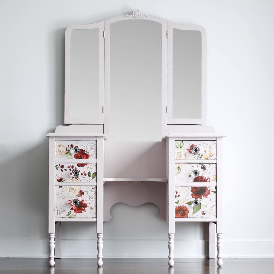 Floral Vanity with Mirror in Darling
