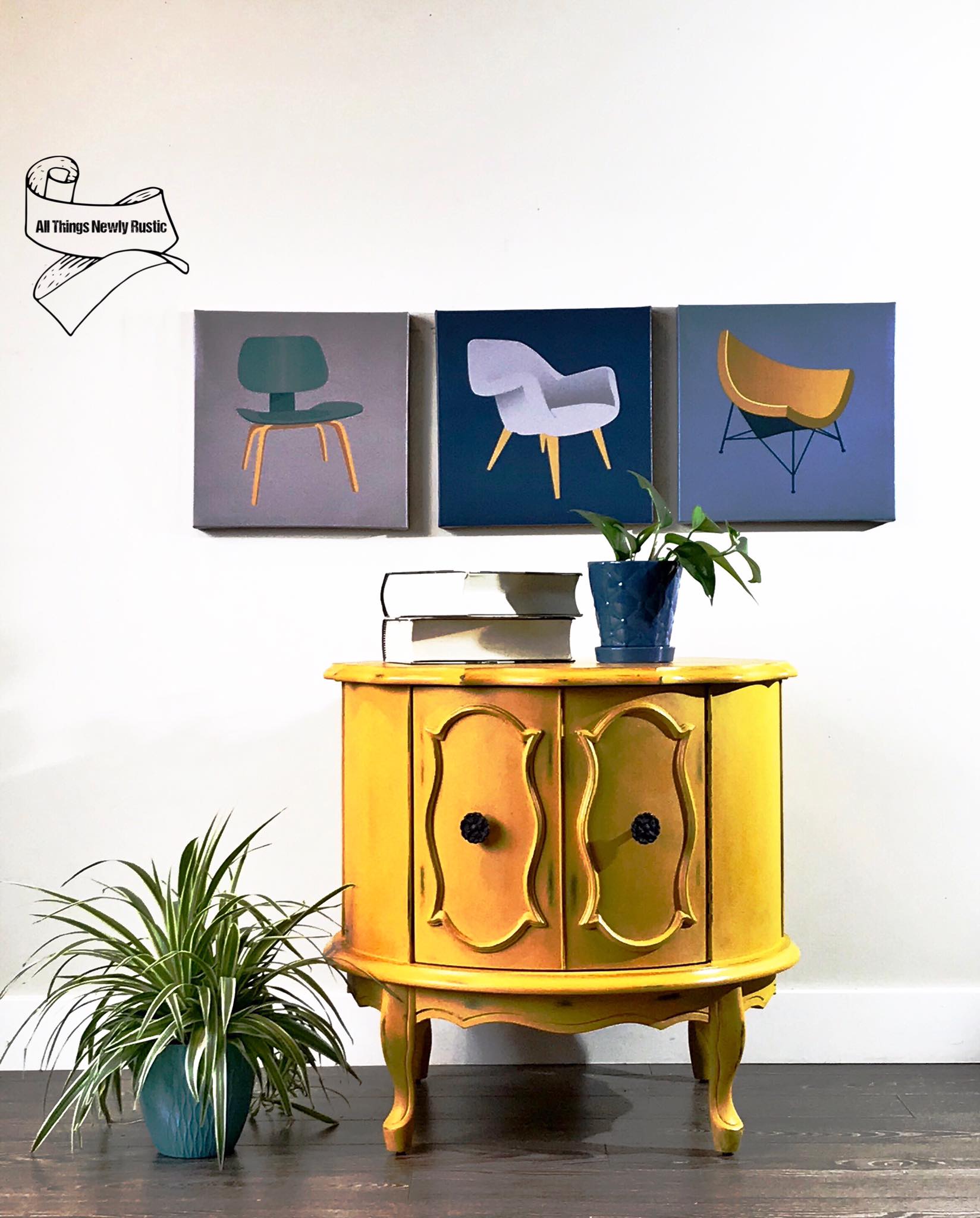 Drum Table in Fresh Mustard with Black Accents