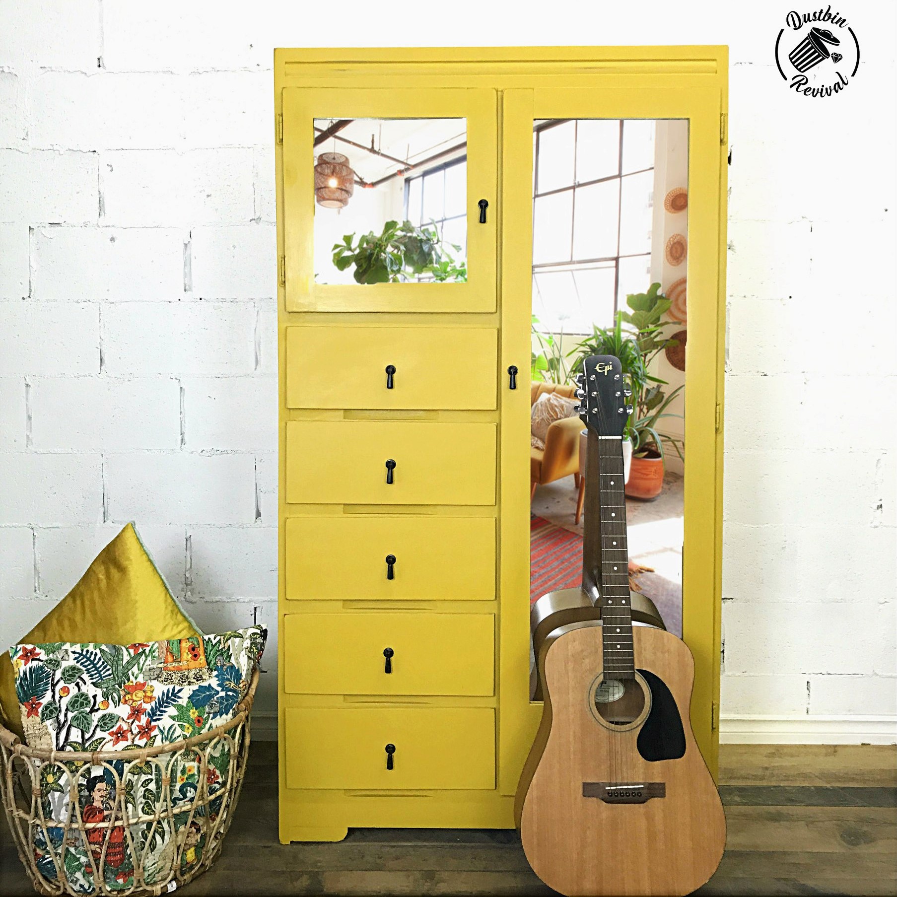 Mirrored Armoire in Fresh Mustard