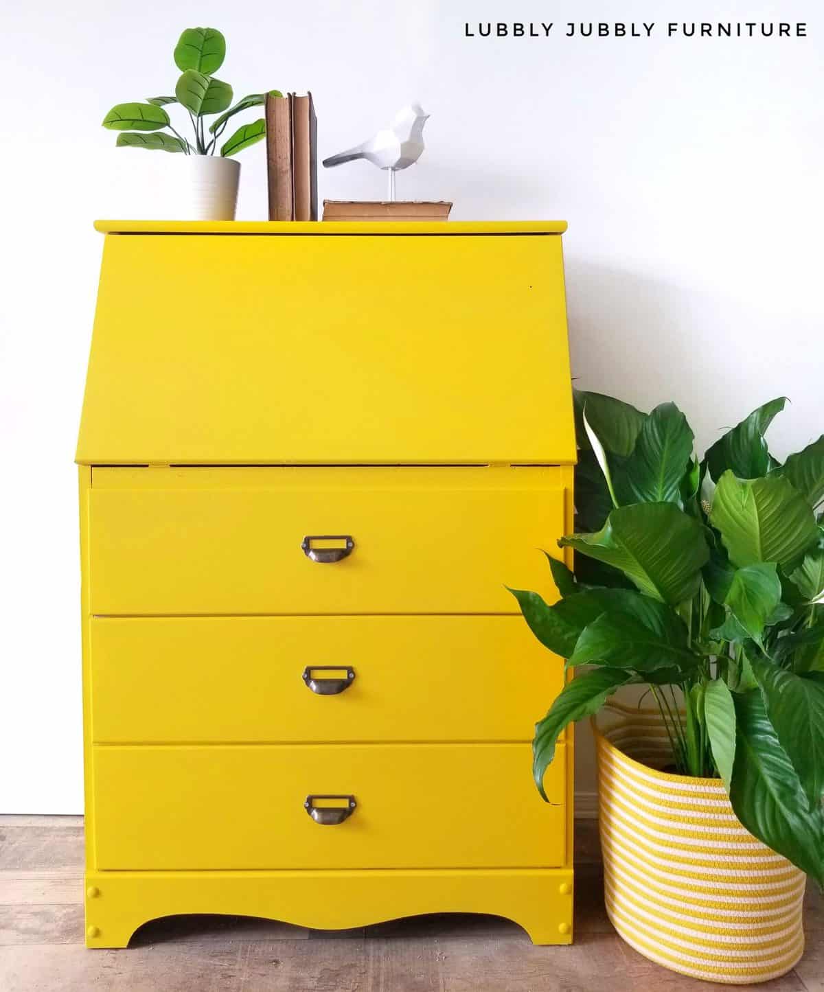 Bright lemon yellow painted secretary desk