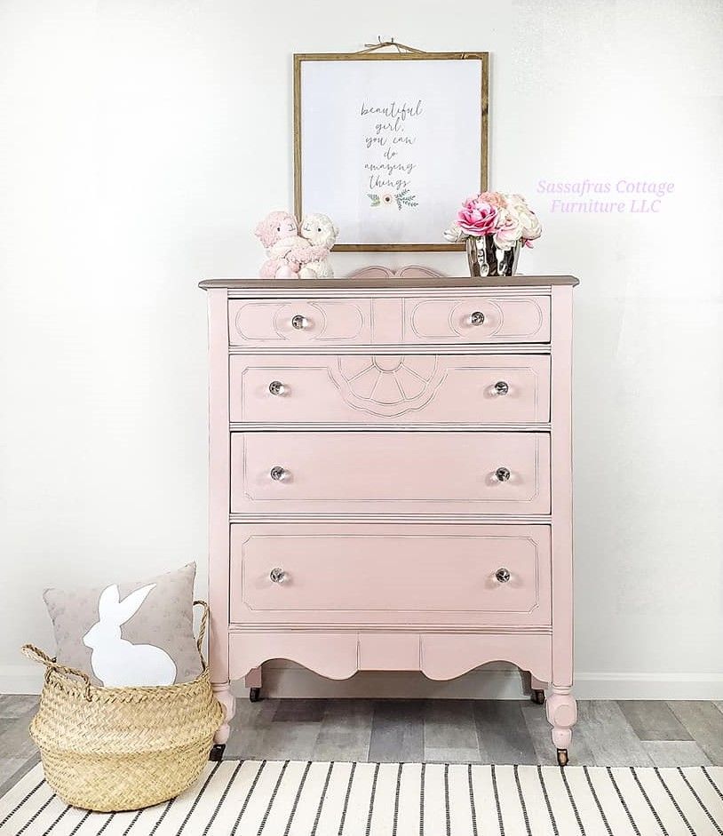 Tall Four Drawer Dresser in Ooh La La with White Wax