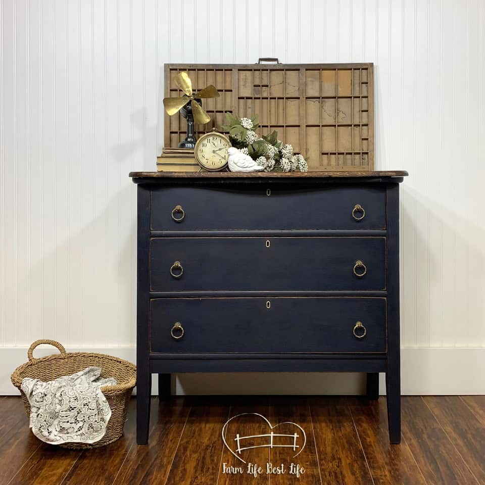 Refurbished and painted navy blue dresser - diy home decor furniture painting project with Country Chic Paint