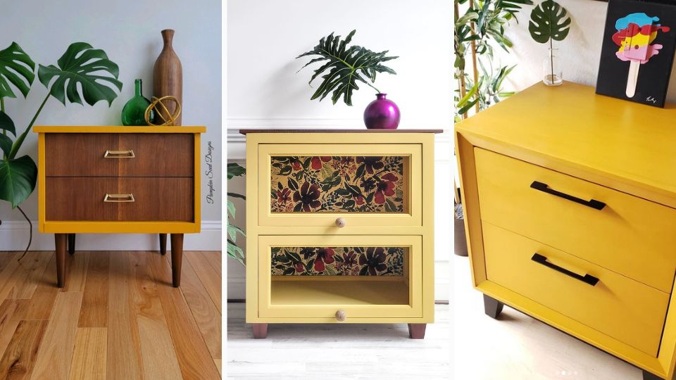 Yellow painted nightstands end tables