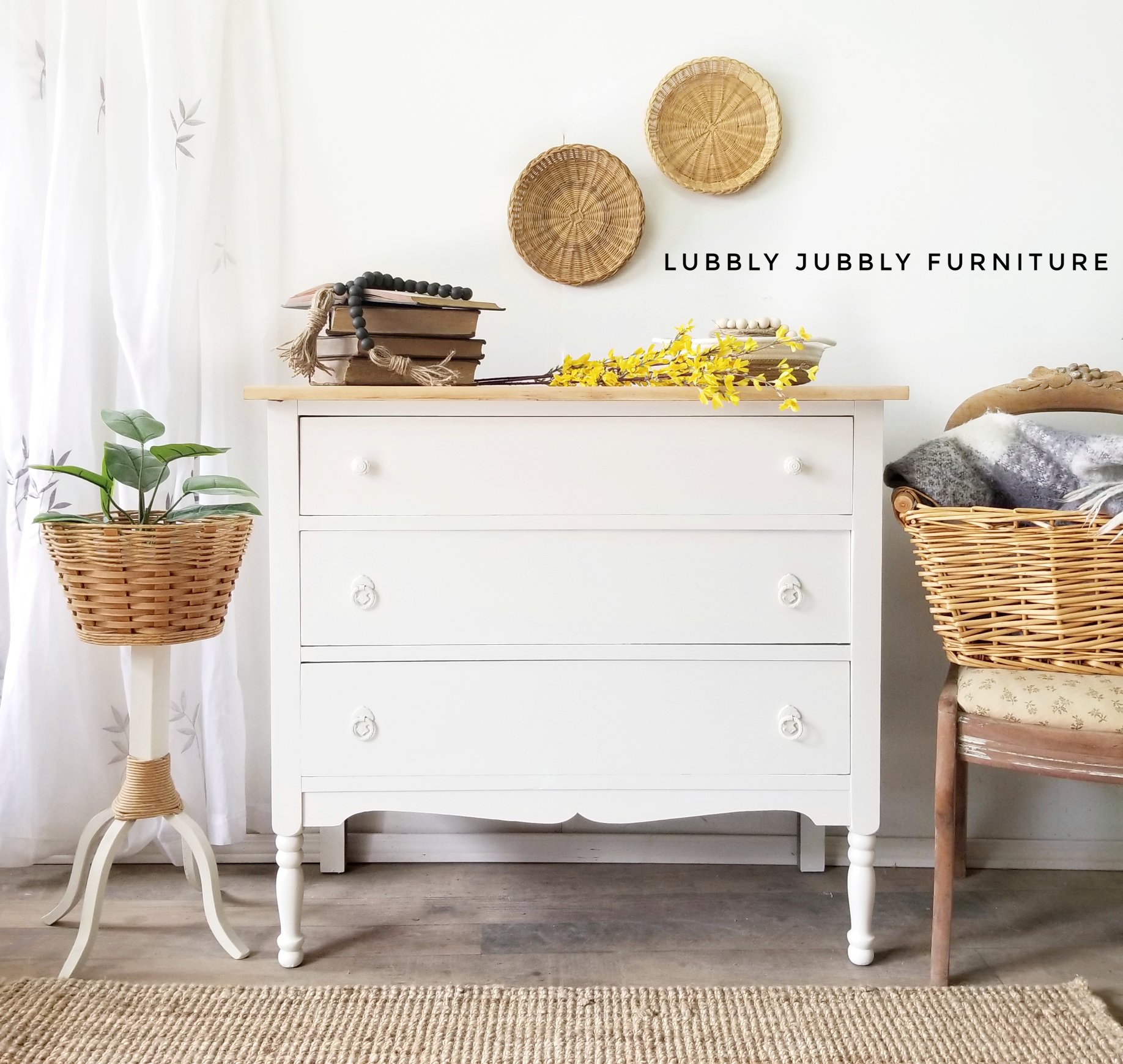 Three Drawer Farmhouse Dresser in Vanilla Frosting