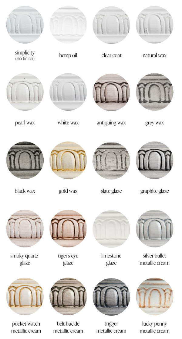 Simplicity pure white furniture paint sample swatches of various furniture sealants and specialty products